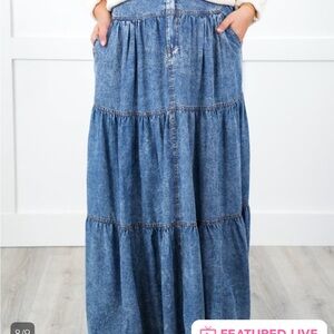 Denim tiered maxi skirt size small